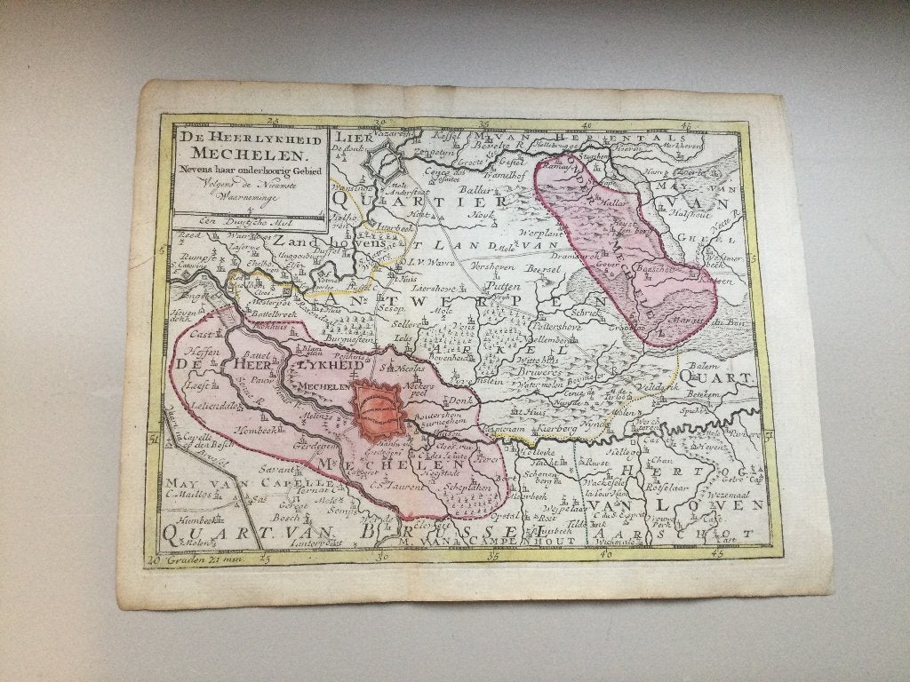 Mechelen/ Malines, - A van Krevelt / Elwe & Langeveld – 1786, Antiek en Kunst, Kunst | Etsen en Gravures, Cartografie, Handgekleurd