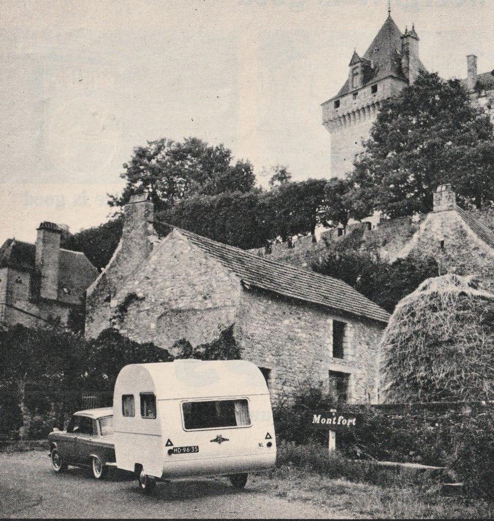 Retro rec;lame 1966 Kip caravans met de auto de heuvels in, Verzamelen, Verzenden, Overige typen