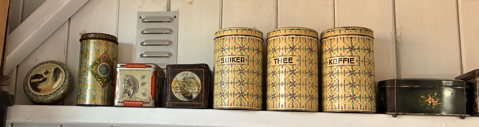 Vintage blikken trommels en bussen (set of individueel), Verzamelen, Blikken, Ophalen of Verzenden, Gebruikt, Overige, Verkade