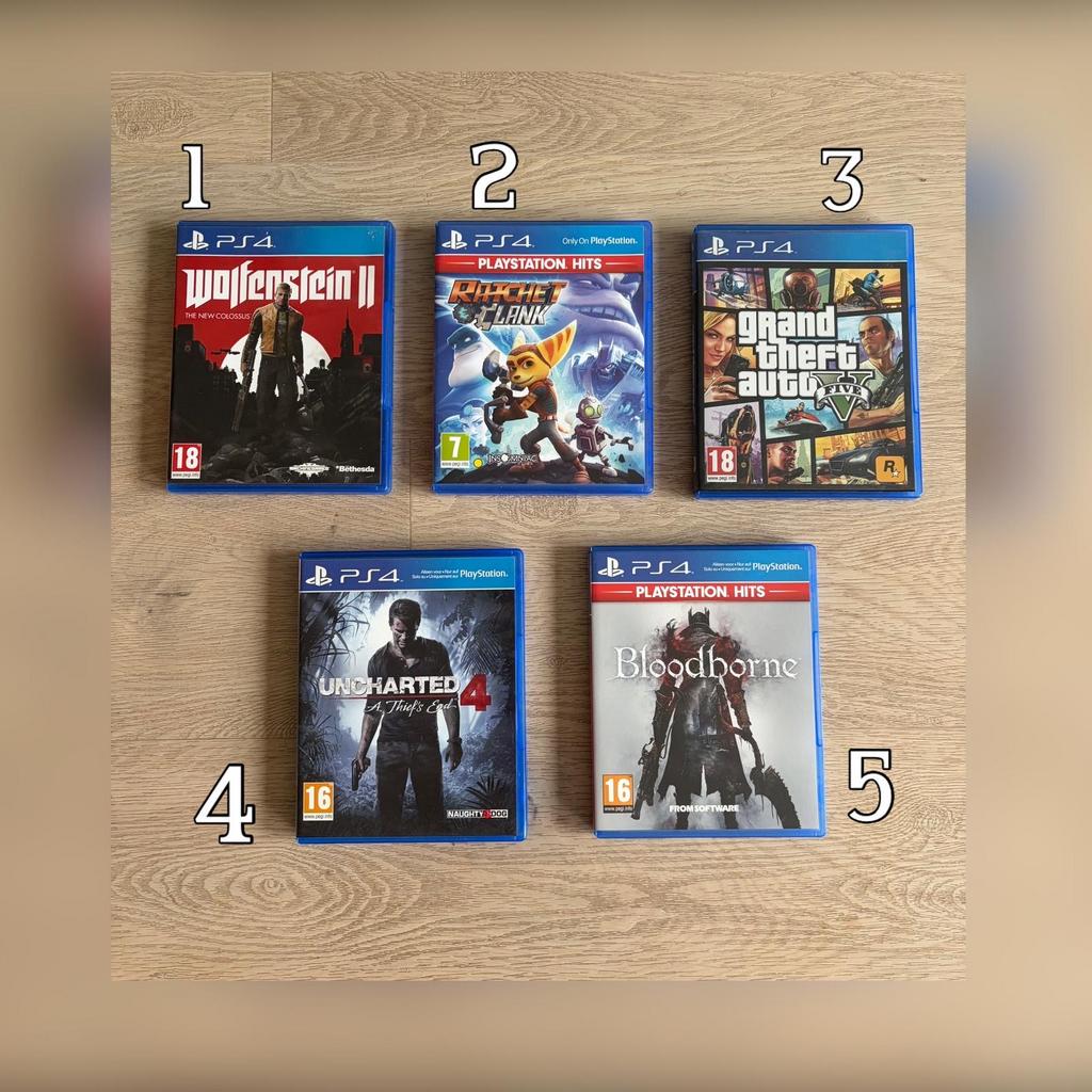 PS4 Games: Wolfenstein II, Ratchet & Clank, GTA V, Uncharted, Spelcomputers en Games, Games | Sony PlayStation 4, Zo goed als nieuw