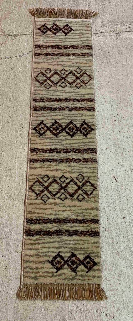 Vintage tafelloper kleedje geknoopt ecru bruintinten 140/33, Gebruikt, Etten-Leur, DJT@dejuistetoon.eu, Ophalen of Verzenden