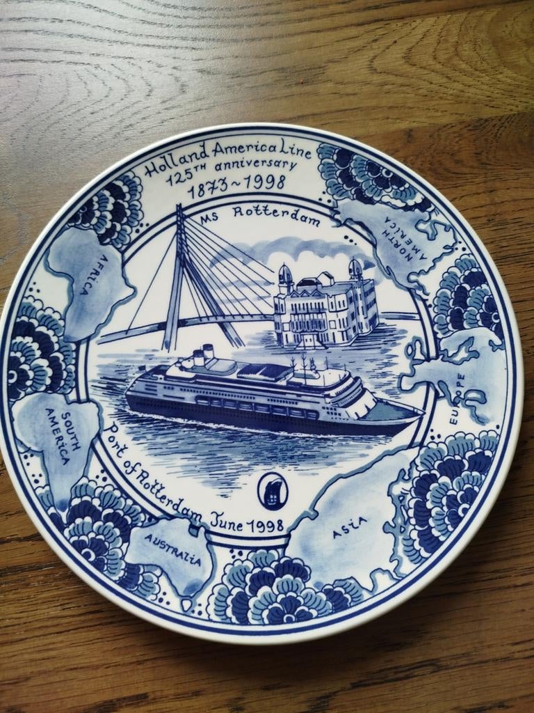 Delfts Blauw Holland America Lijn MS Rotterdam bord, Ophalen of Verzenden