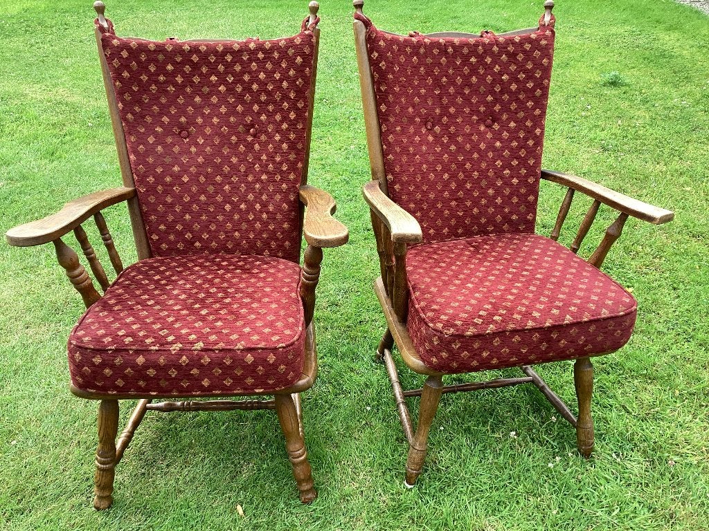 Vintage arm stoelen, 2 stuks, Ophalen, Gebruikt, 75 tot 100 cm, Stof