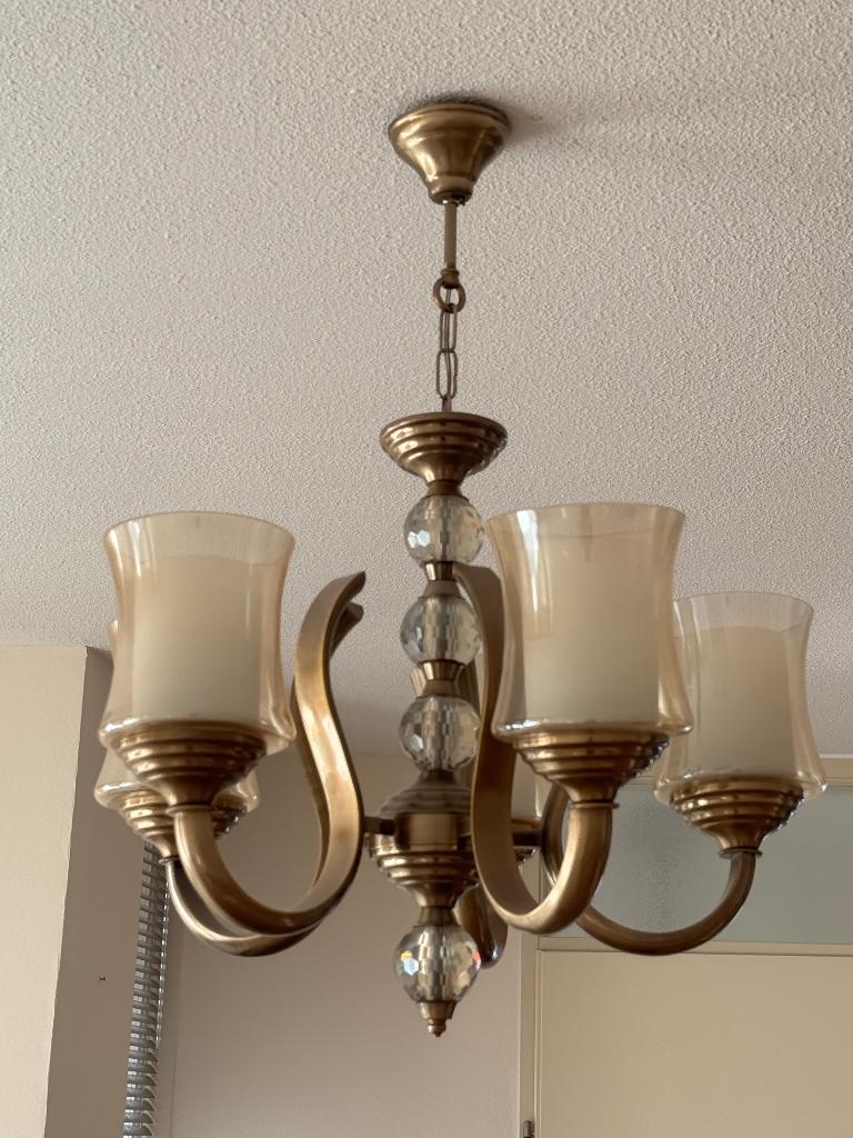 Klassieke hanglamp set 5-licht, Ophalen of Verzenden, Zo goed als nieuw, Bronze, Minder dan 50 cm