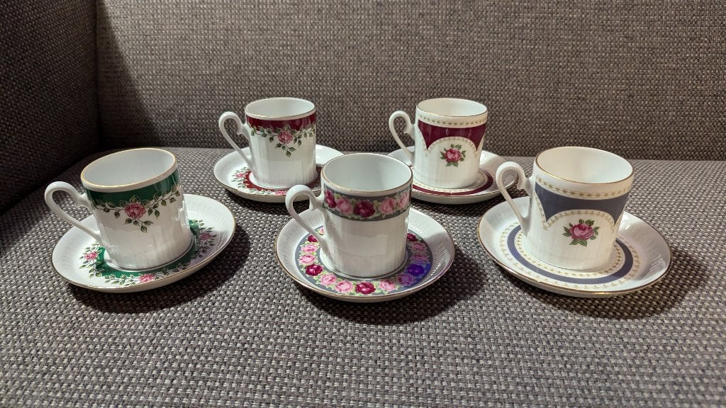 Set van 5 kop en schotels Rheinpfalz Hartporzellan Germany, Antiek en Kunst, Ophalen of Verzenden