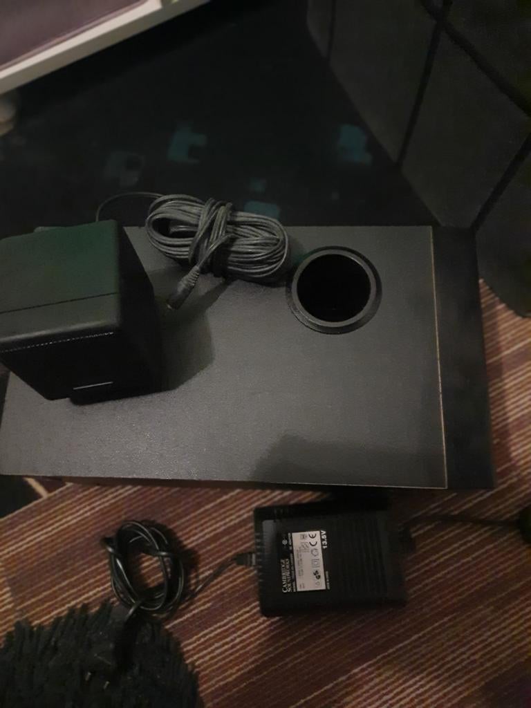 Cambridge SoundWorks Houten Subwoofer + Adapter  + Speaker, Computers en Software, Pc speakers, Ophalen of Verzenden, Gebruikt