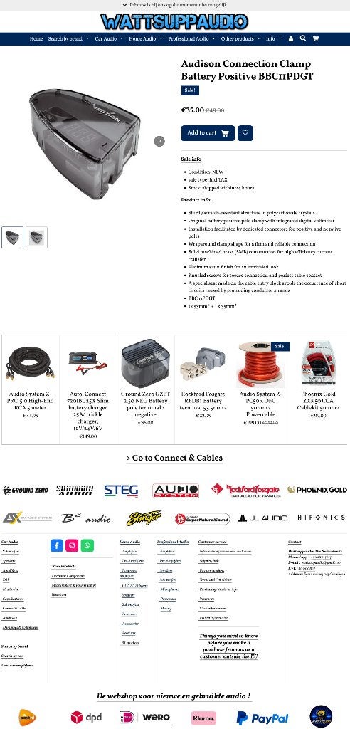 Audison Connection Clamp Battery Positive BBC11PDGT, ., Nieuw, Audison, Ophalen of Verzenden