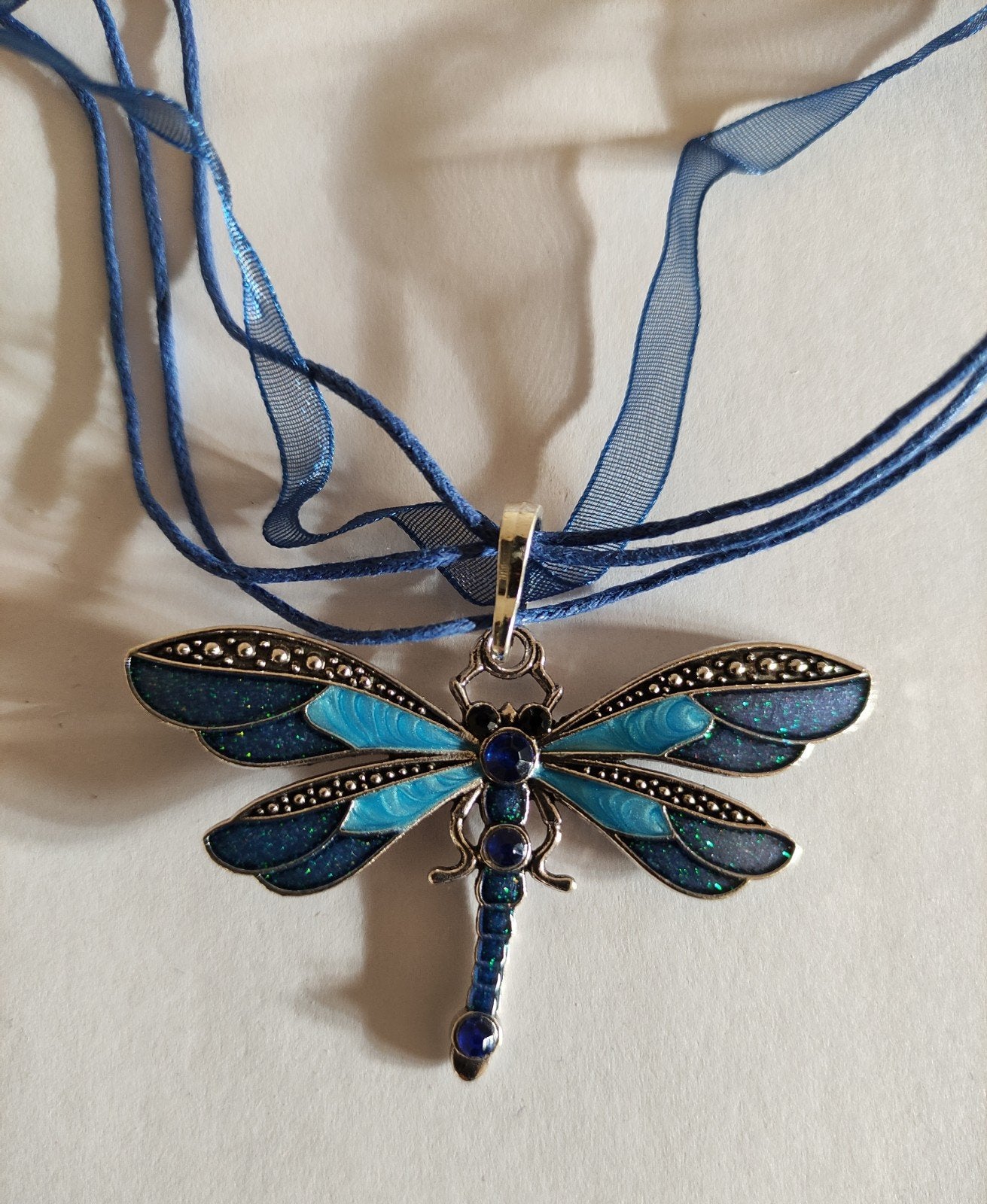 Ketting met emaille blauwe libelle rvs nieuw, Overige materialen, Verstelbaar, Blauw, Nieuw