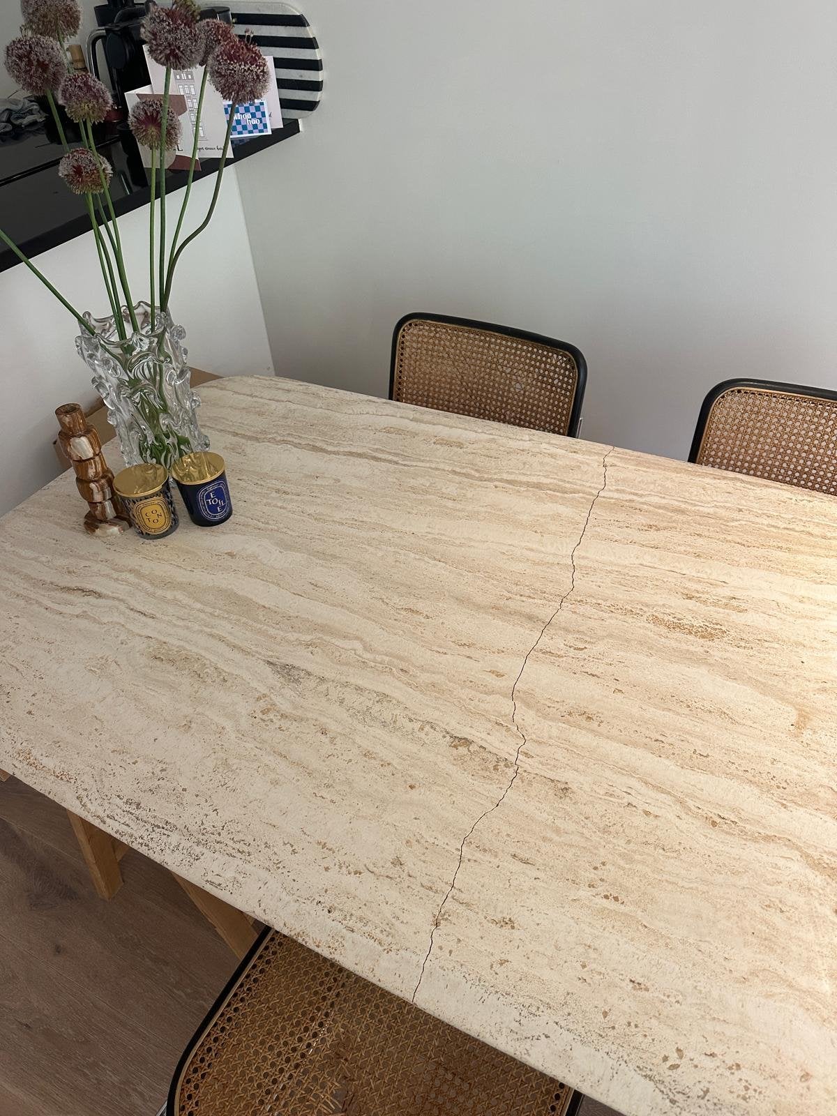 Gebroken travertin tafelblad - 180x95 cm, Huis en Inrichting, Tafels | Eettafels, Ophalen, Overige materialen, Gebruikt, 50 tot 100 cm