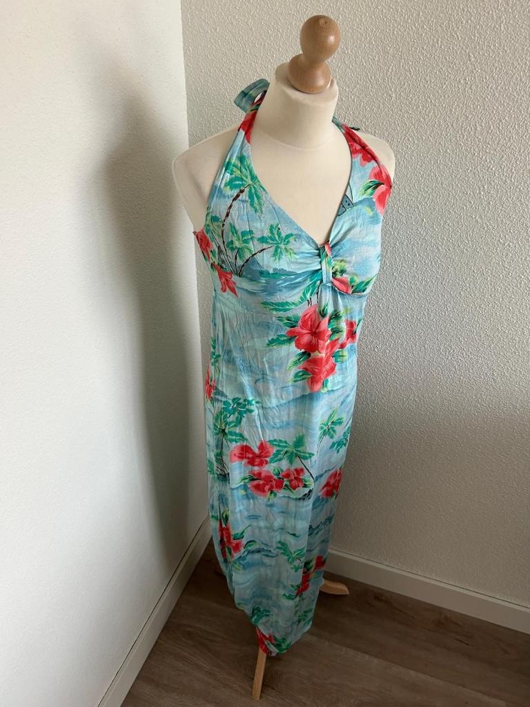 King Louie maat L turquoise maxi jurk 420, Blauw, Maat 42/44 (L), Ophalen of Verzenden, Zo goed als nieuw