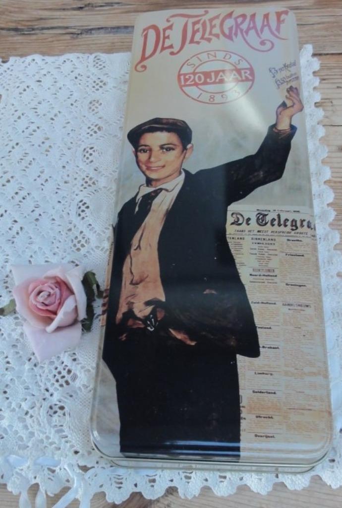 120 jarig jubileum blik Telegraaf, Verzamelen, Blikken, Gebruikt, Overige, Overige merken, Ophalen of Verzenden