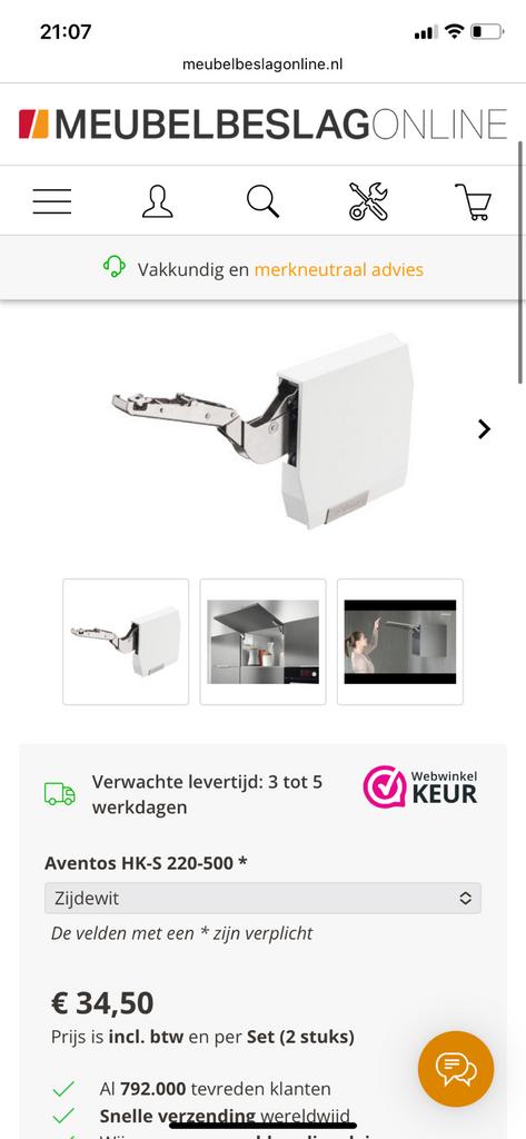 Blum eventos klep/kiep scharnier 6 stuks, Doe-het-zelf en Verbouw, Hang- en Sluitwerk, Ophalen of Verzenden, Zo goed als nieuw