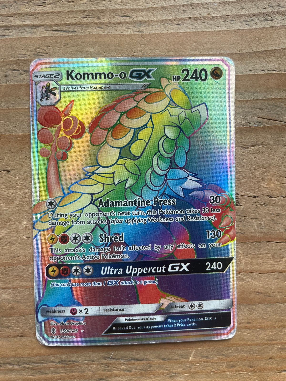 Kommo-o GX Full Art Pokémon Kaart 159/145 Sun & Moon, Hobby en Vrije tijd, Ophalen of Verzenden, Gebruikt, Losse kaart