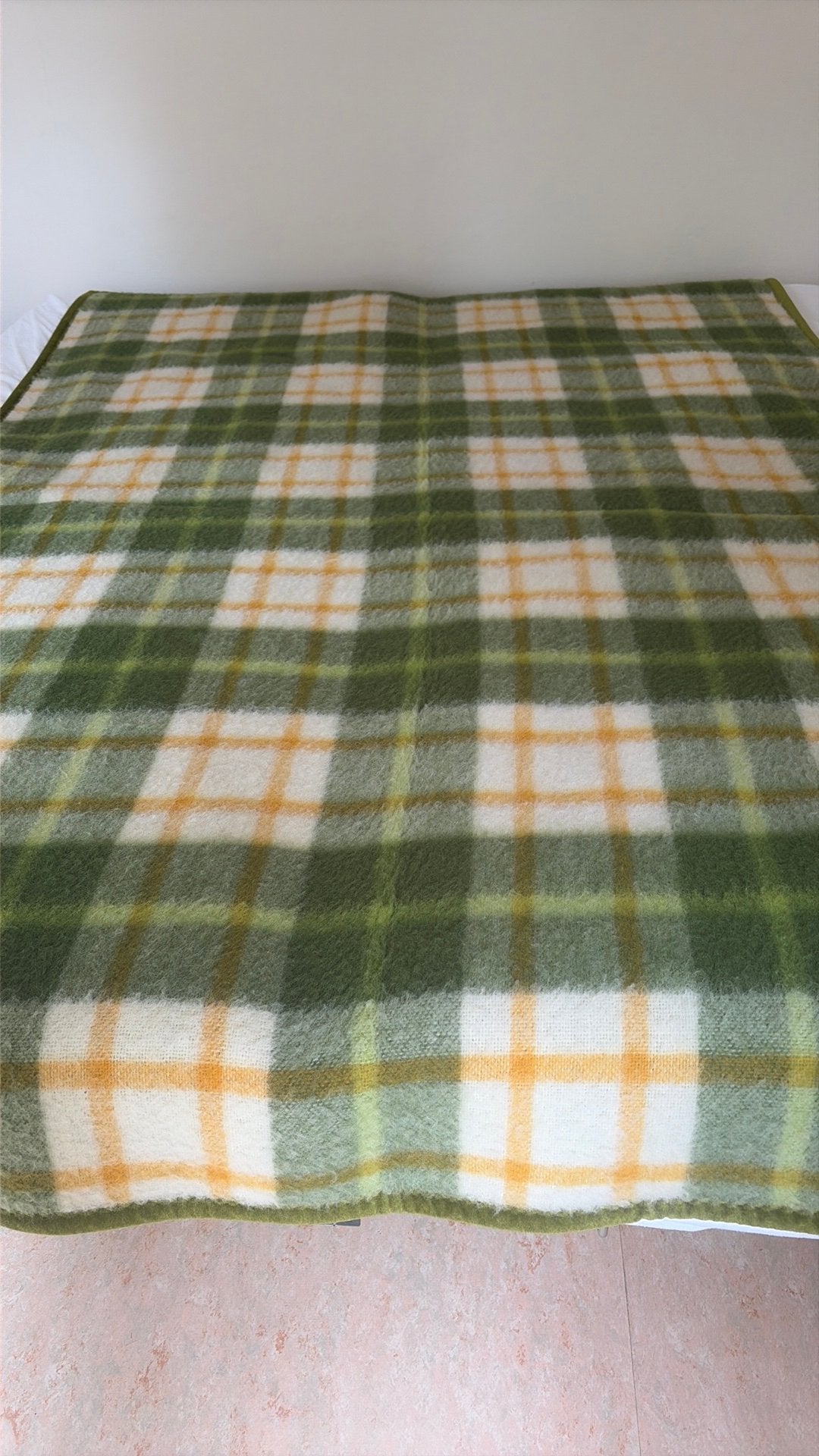 Vintage groen geruite wollen deken Zaalberg, Eenpersoons, Ophalen of Verzenden, Groen, Deken of Dekbed
