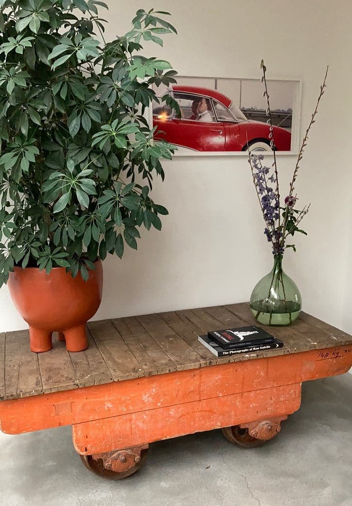 Industriële XL side table - vintage wagon - lorry, Ophalen, Zo goed als nieuw, 150 tot 200 cm, Eikenhout