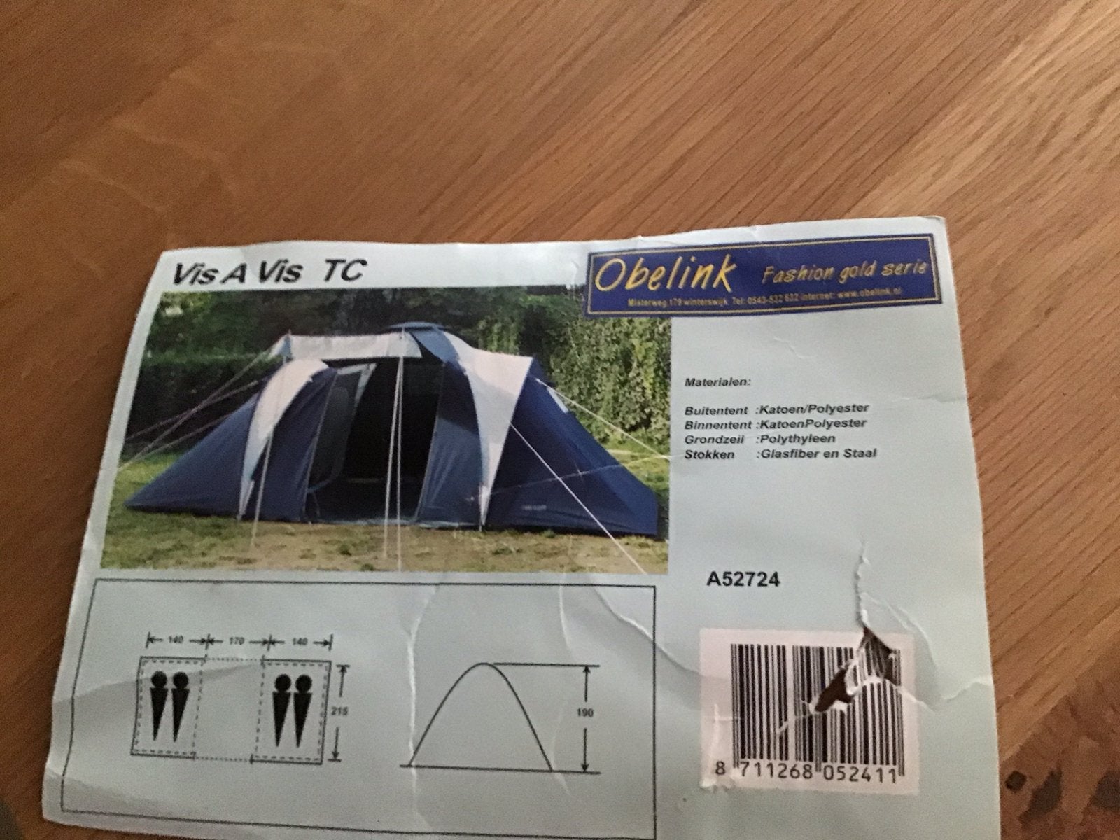 Vis a Vis TC Obelink Tent voor 4 personen, Caravans en Kamperen, Tenten, Ophalen, Zo goed als nieuw