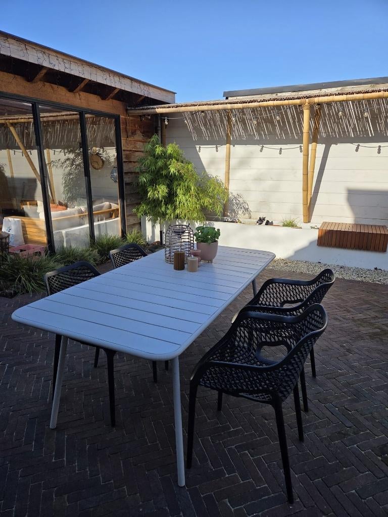 Kwantum Tuintafel Azzuro incl. 4 x tuinstoelen webbing, Ophalen, Gebruikt, Rechthoekig, Metaal