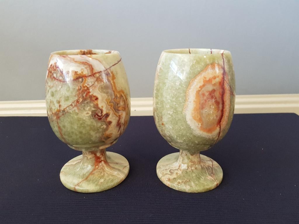 2 groene marmeren goblets, Groen, Overige stijlen, Ophalen of Verzenden, Zo goed als nieuw