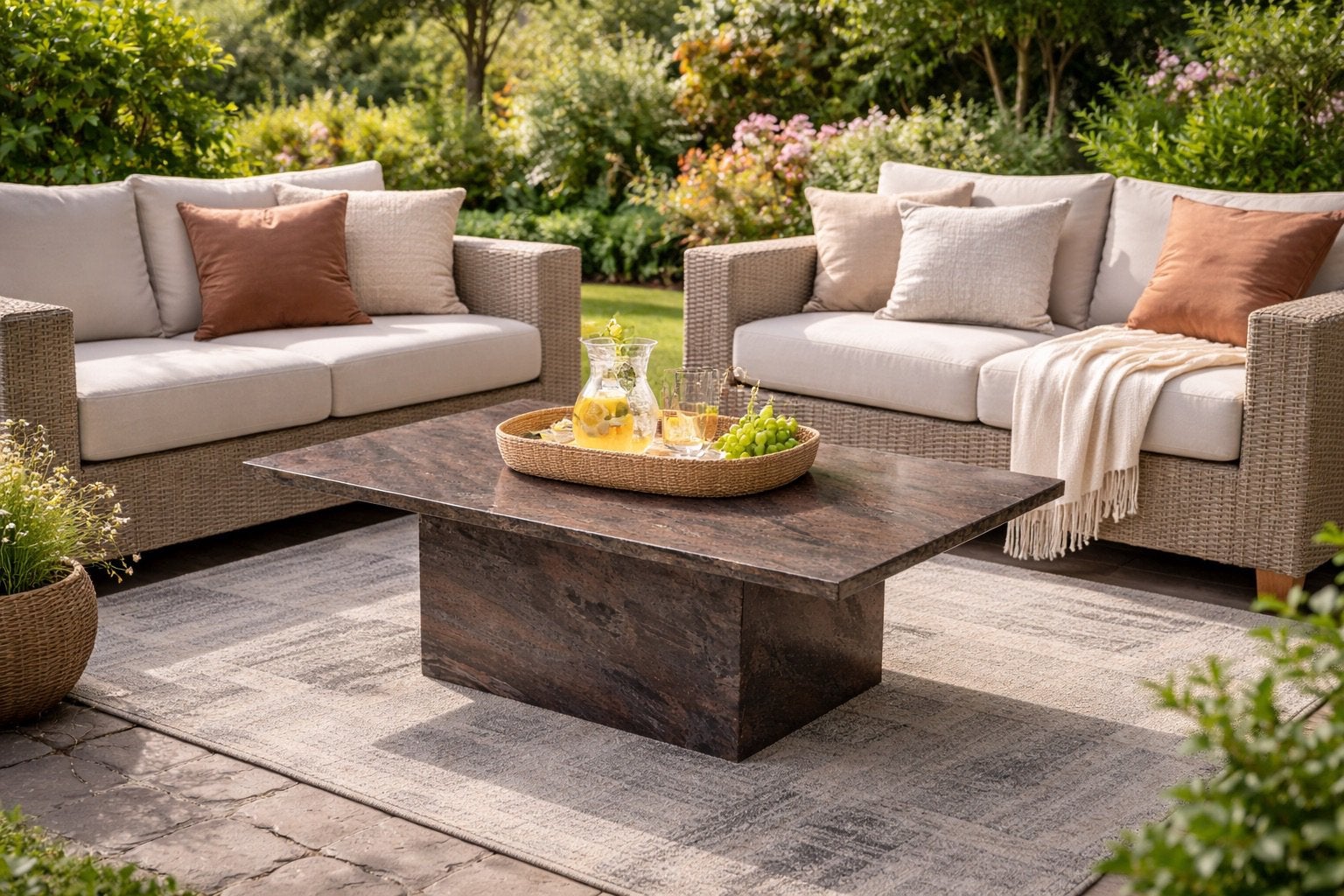 Salontafel / tuintafel marmer - graniet, Tuin en Terras, Tuintafels, Ophalen, Zo goed als nieuw, Rechthoekig, Overige materialen