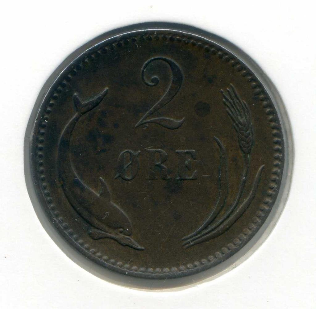 Denemarken 2 Ore 1889 Dolfijn - Mooie Kwaliteit (Krause 45$), Ophalen of Verzenden, Overige landen