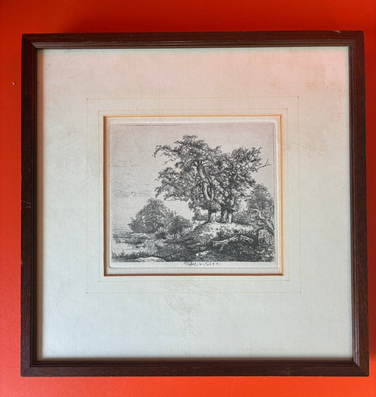 Jacob van Ruysdael De Drie Eiken, kopie, Ingelijst, 30 cm, Ophalen of Verzenden, Gravure