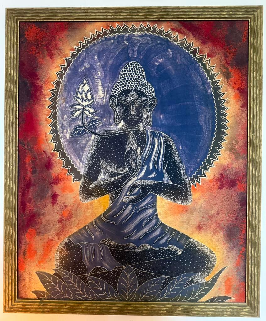Buddha wanddecoratie in houten lijst – batik stijl, Ophalen