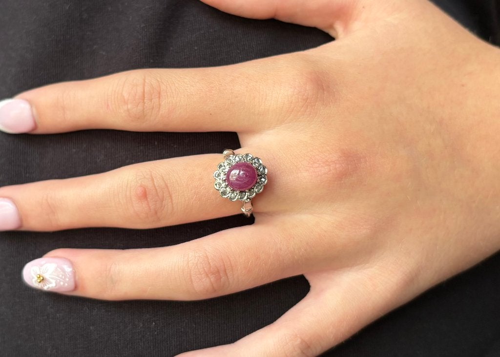 Robijn diamanten 14k gouden vintage ring dames briljant luxe, Sieraden, Tassen en Uiterlijk, Ringen, Voordeelsieraden, Ophalen of Verzenden
