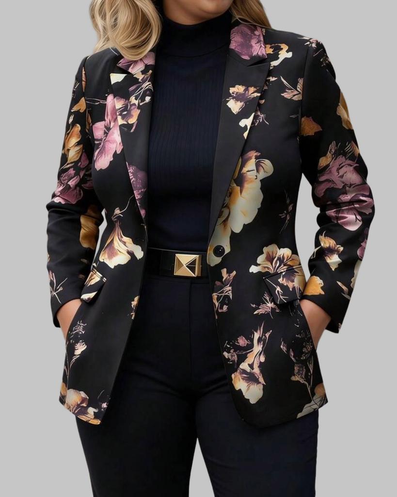 Stijlvolle Zwarte Blazer met Bloemenprint (44-52), Verzenden, Nieuw, Zwart, Jasje of Colbert
