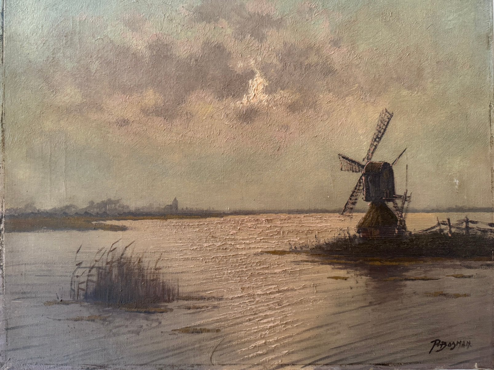 P. Bosman – olieverf op doek – molen aan het water, Ophalen