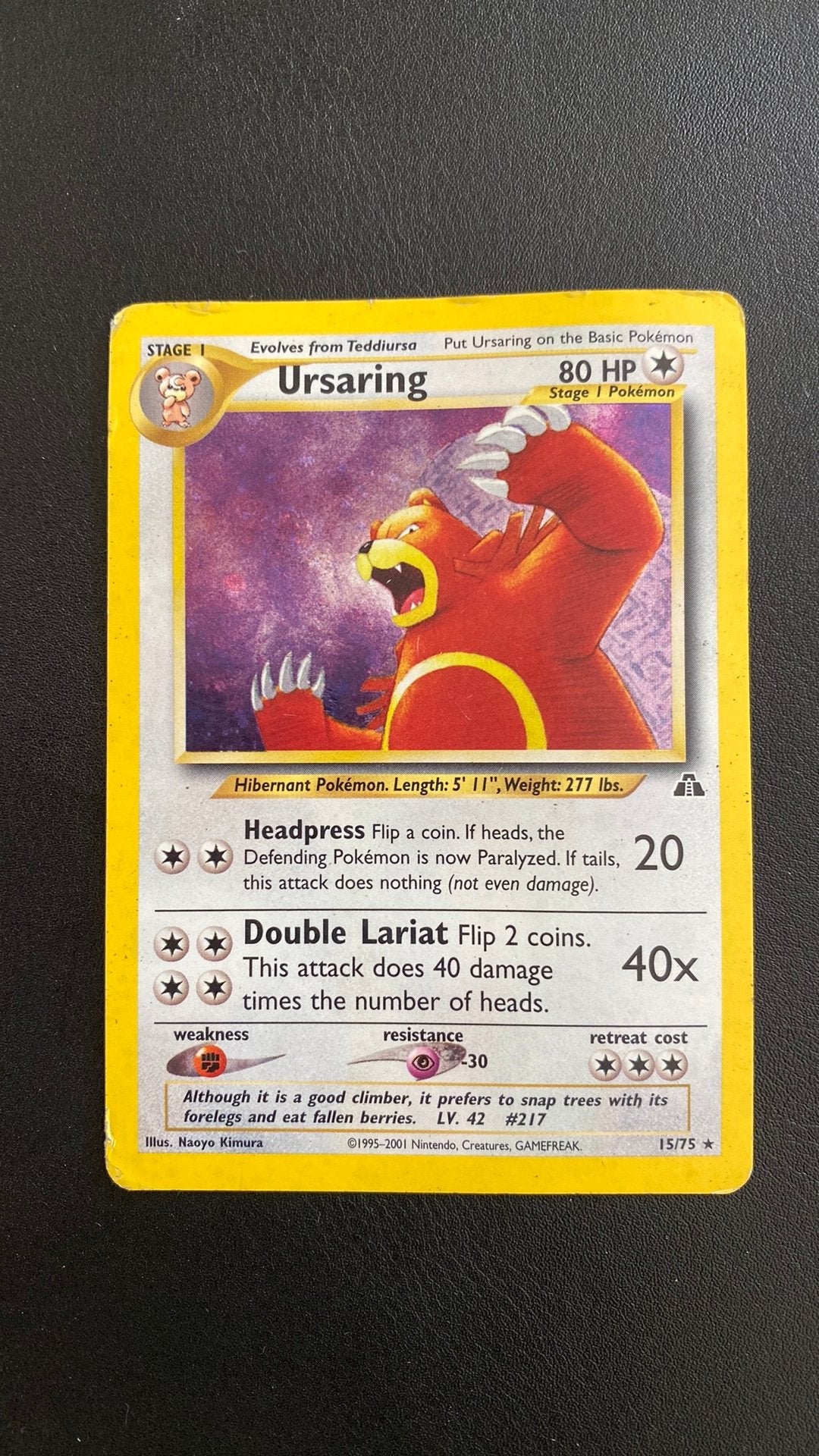 Pokemon ursaring neo discovery 15/75 holo, Ophalen of Verzenden, Gebruikt, Losse kaart