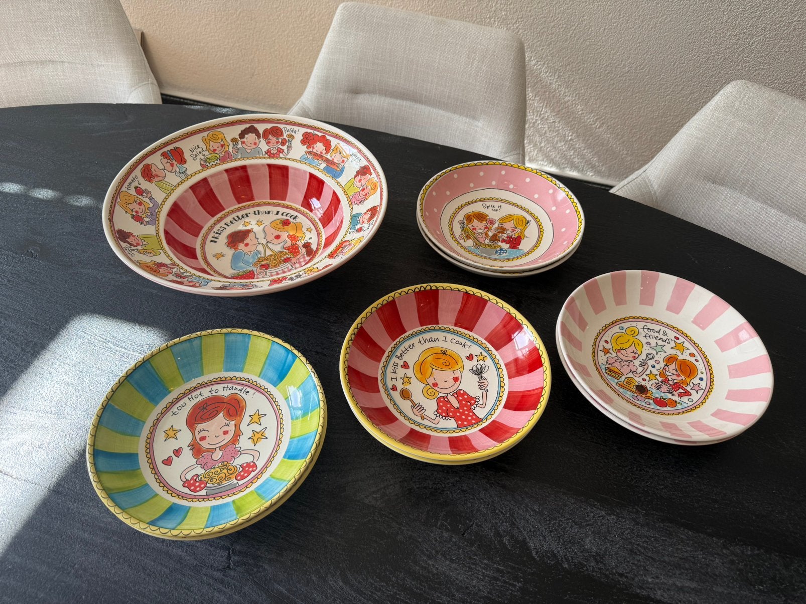 Blond Amsterdam pastaset – 8 diepe borden + grote schaal, Ophalen, Zo goed als nieuw, Aardewerk, Bord(en)