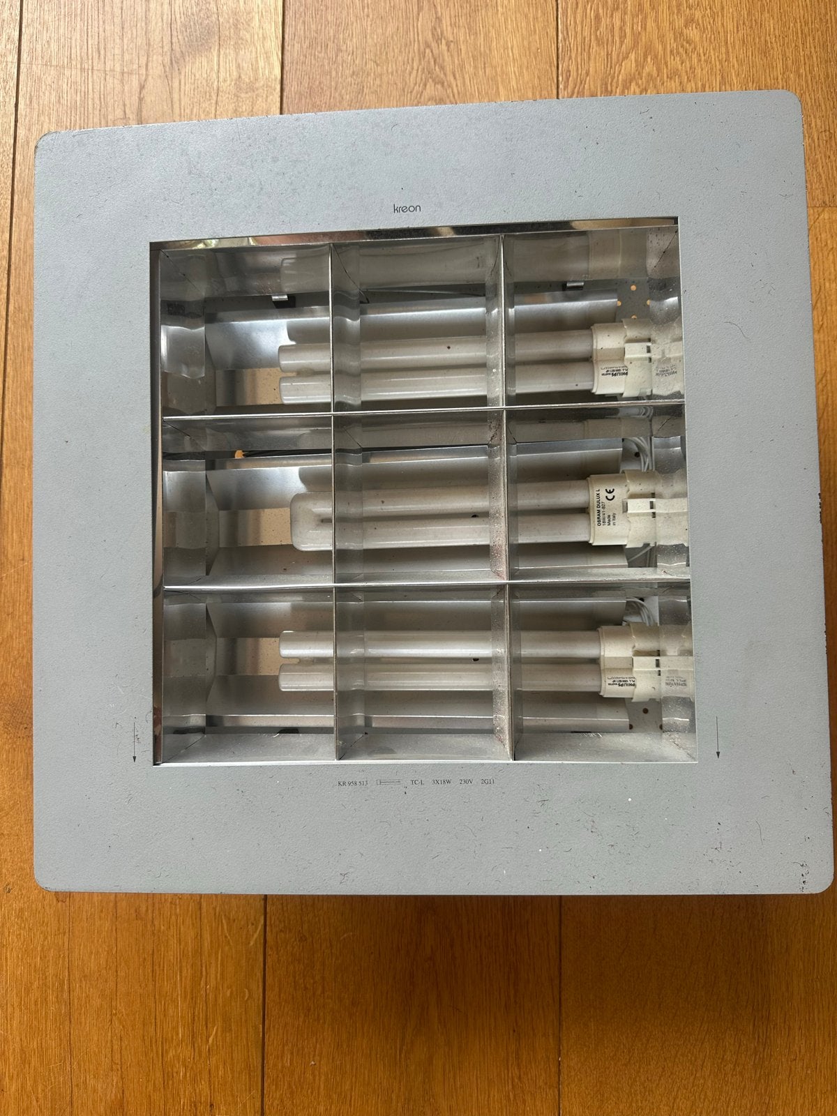 Kreon inbouwlamp 3x18W 2G11 - Gebruikt, Metaal, Overige merken, Gebruikt, Grijs