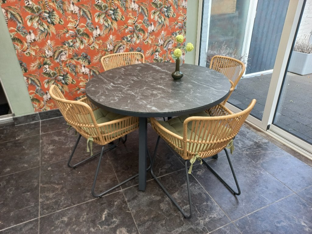 1.20 Ronde tafel+ 4 stoelen ivm aanachaf nieuwe meubels, Ophalen, Rond, Zo goed als nieuw, Vier personen