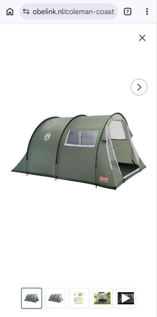 Coleman Coastline 4 deluxe + luifel, Caravans en Kamperen, Tenten, Ophalen, Zo goed als nieuw, Tot en met 4