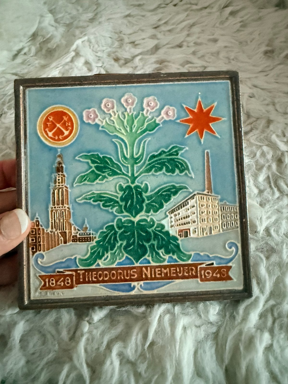 Westraven 1948 Cloisonne tegel 100 jaar TH. niemeijer Tabak, Ophalen