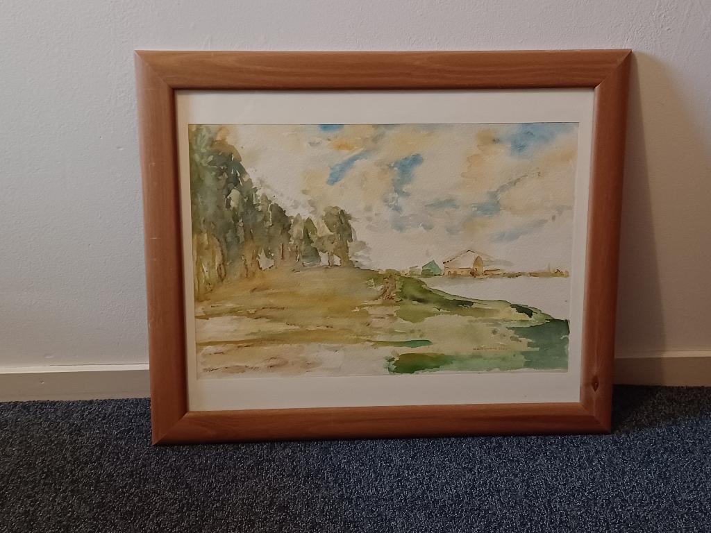 Schilderij / Aquarel landschap, Huis en Inrichting, Woonaccessoires | Schilderijen, Tekeningen en Foto's, Ophalen, Gebruikt, Schilderij