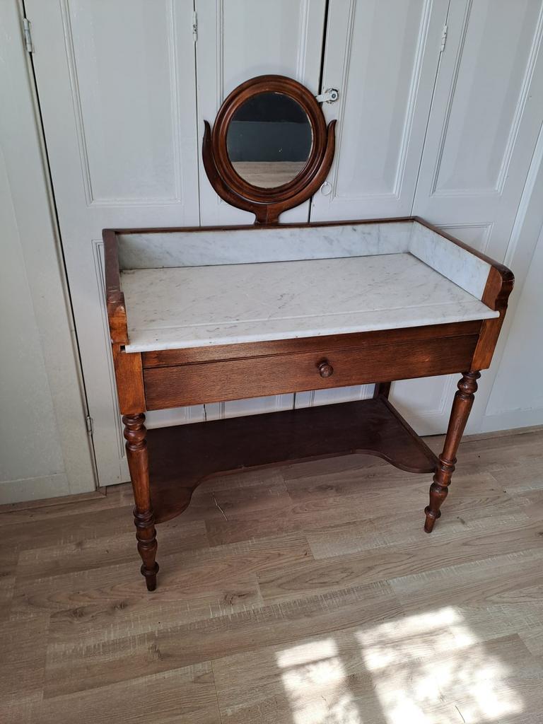 Antieke houten wastafel / sidetable met marmeren blad, Antiek en Kunst, Ophalen
