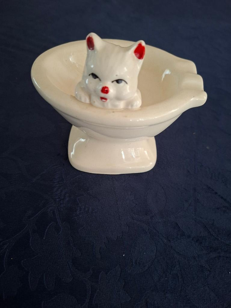 Asbak, vintage asbak, toilet asbakje met poes, Ophalen of Verzenden, Gebruikt, Asbak