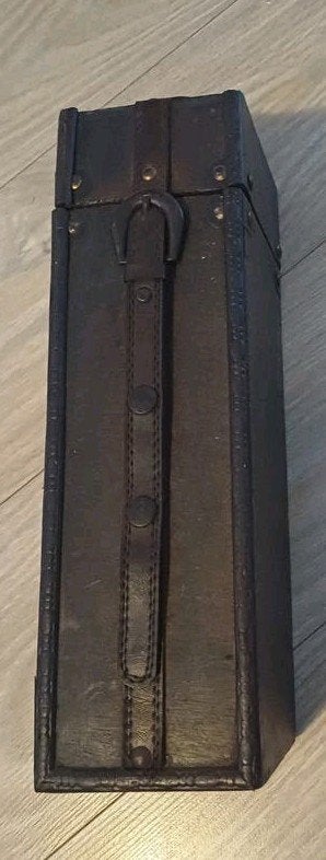 Houten wijndoos met lederen details, Ophalen of Verzenden, Gebruikt, Hout, Minder dan 5 flessen