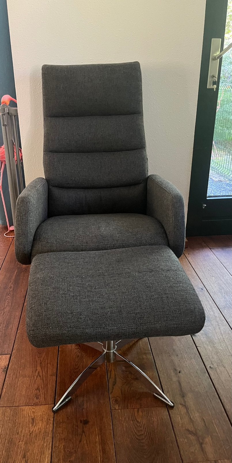 Draaifauteuil met voetenbank, Ophalen, Gebruikt, 75 tot 100 cm, Stof