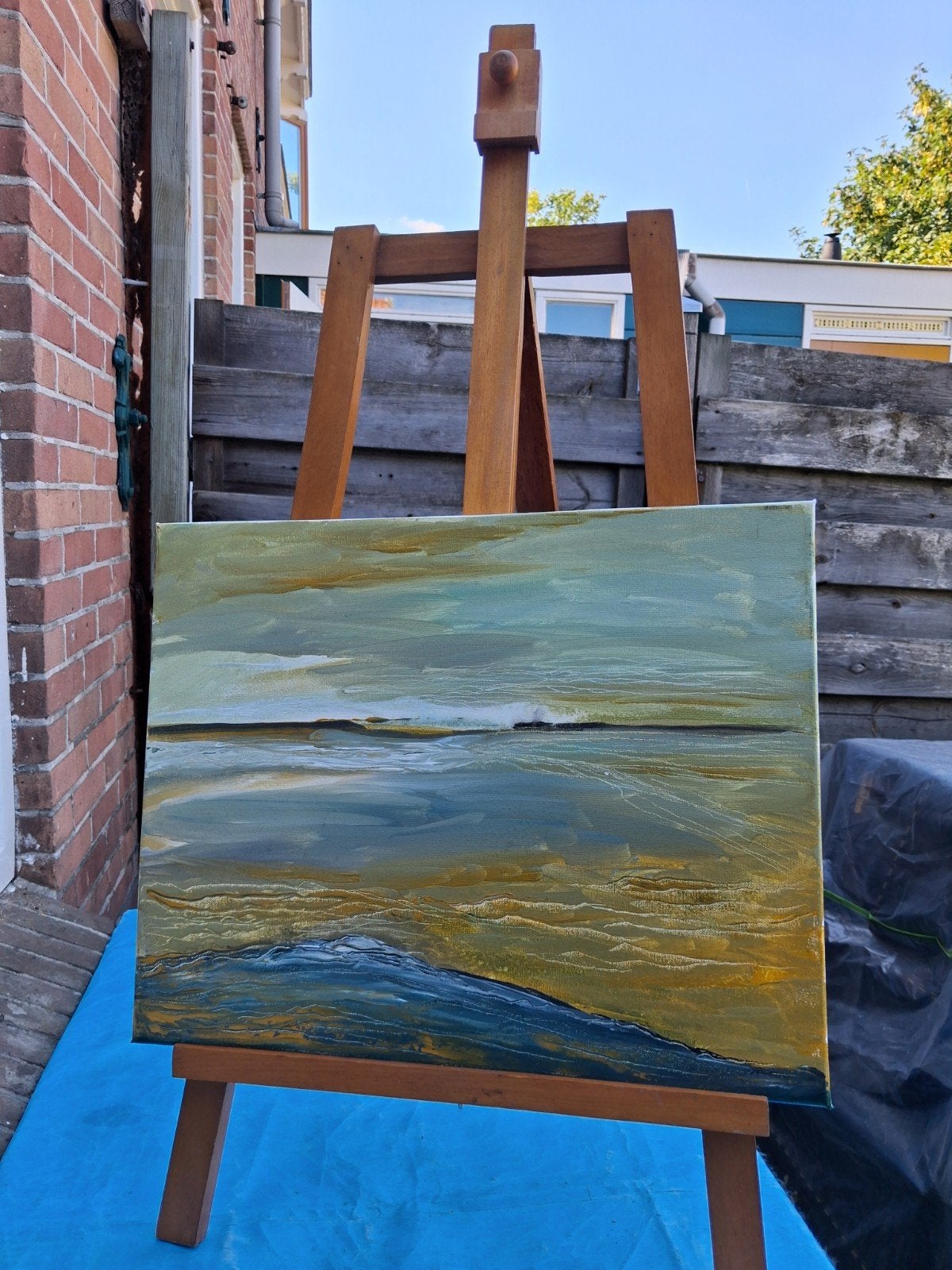 Schilderij # Horizon aan het strand, Landschap, Ophalen of Verzenden, Olieverf, Handgeschilderd