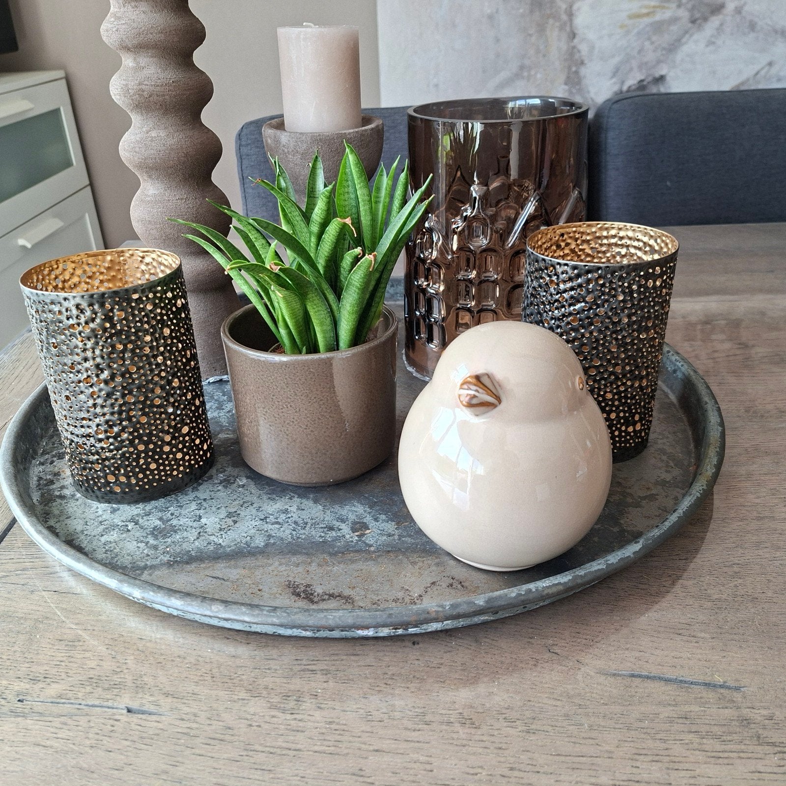 zgan groot zinken dienblad, Huis en Inrichting, Ophalen, Rond, Zo goed als nieuw, Dienblad