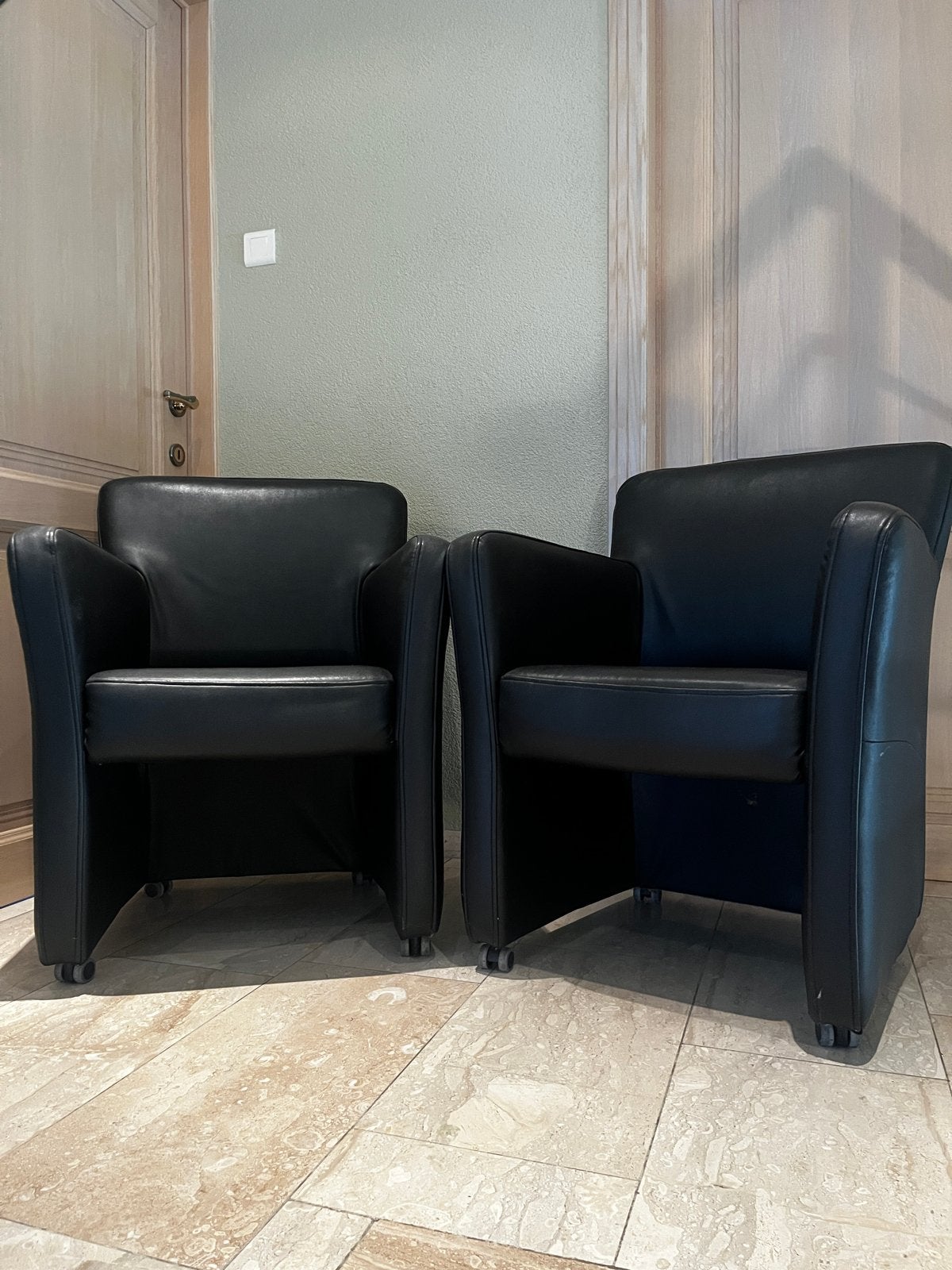 Italiaans Design Leren Fauteuils - Zwart, Zo goed als nieuw, Ophalen, Zo goed als nieuw, Leer