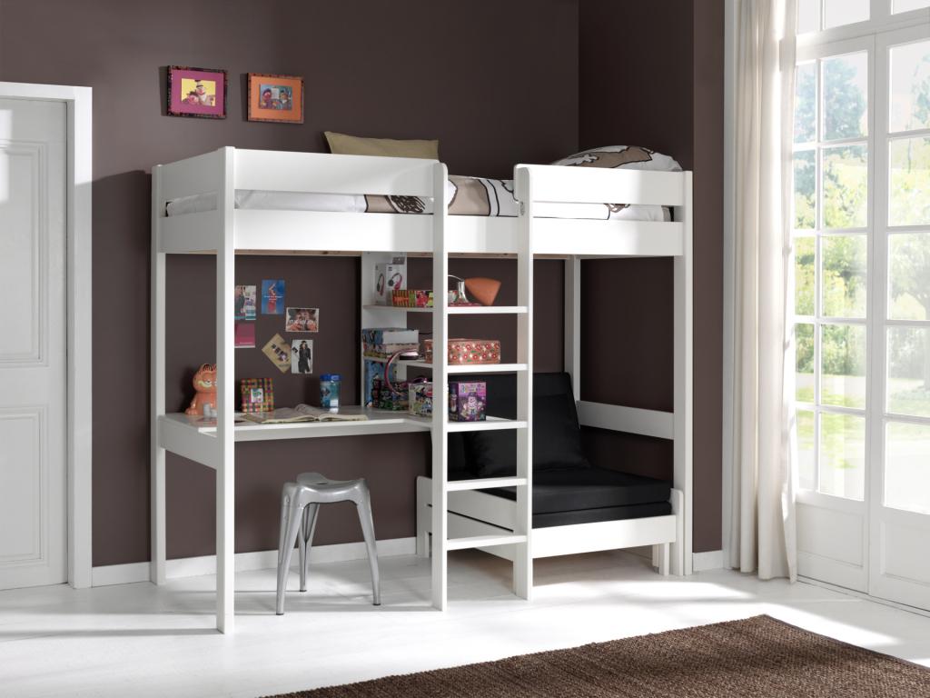Pino hoogslaper met bureau en bank - 90x200 - Wit, Huis en Inrichting, Slaapkamer | Stapelbedden en Hoogslapers, Niet ingevuld