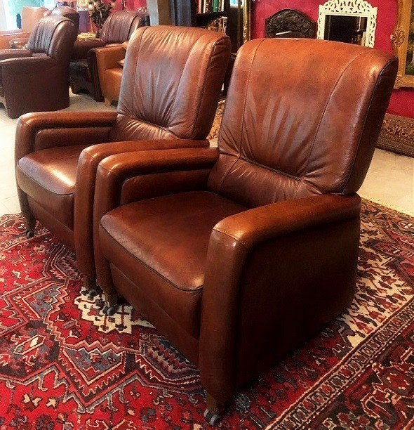 2 Fauteuils leren stoelen klassiek bruin vintage, Huis en Inrichting, Fauteuils, Ophalen, Gebruikt, 50 tot 75 cm, Leer