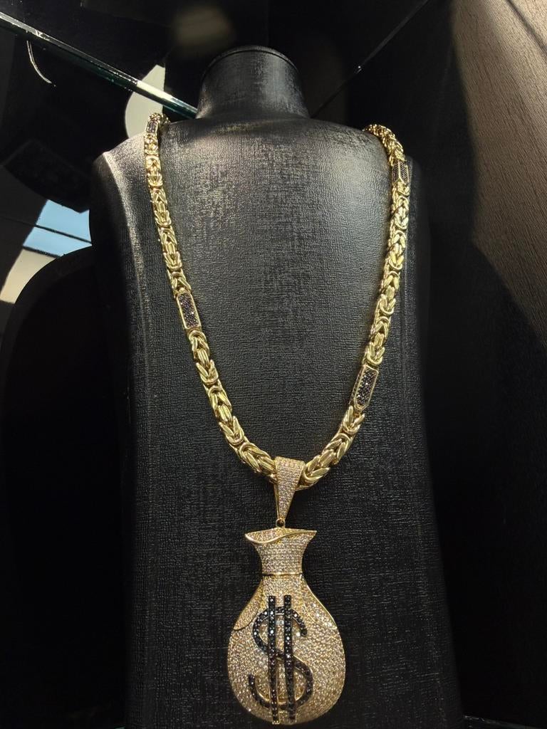 14k koningsketting met geldzak hanger, Ophalen of Verzenden, Nieuw, Goud