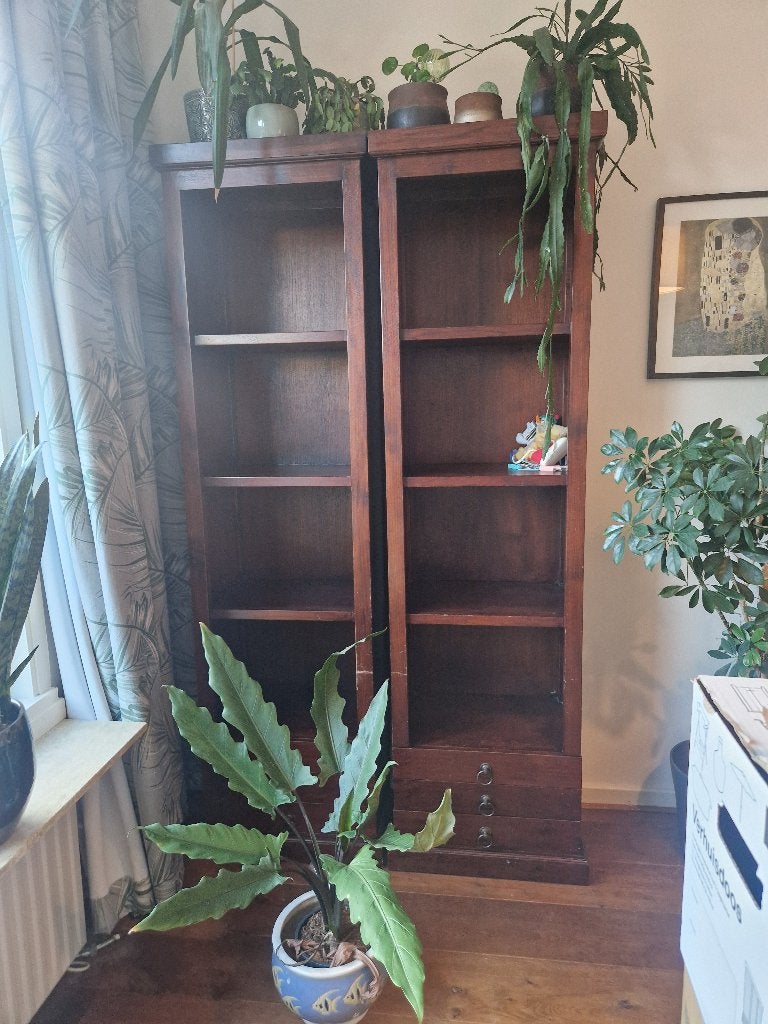 Koloniaal teakhouten boekenkast set 2