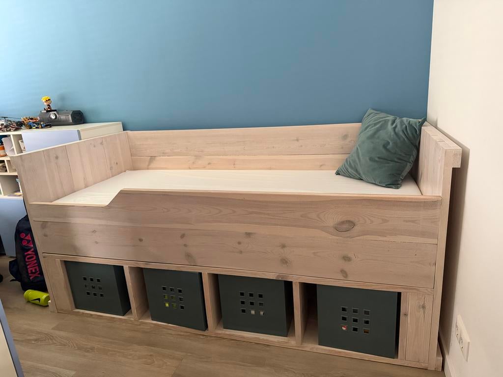 Kajuitbed van steigerhout 90 x 200cm, Ophalen, 85 tot 100 cm, Gebruikt, Matras