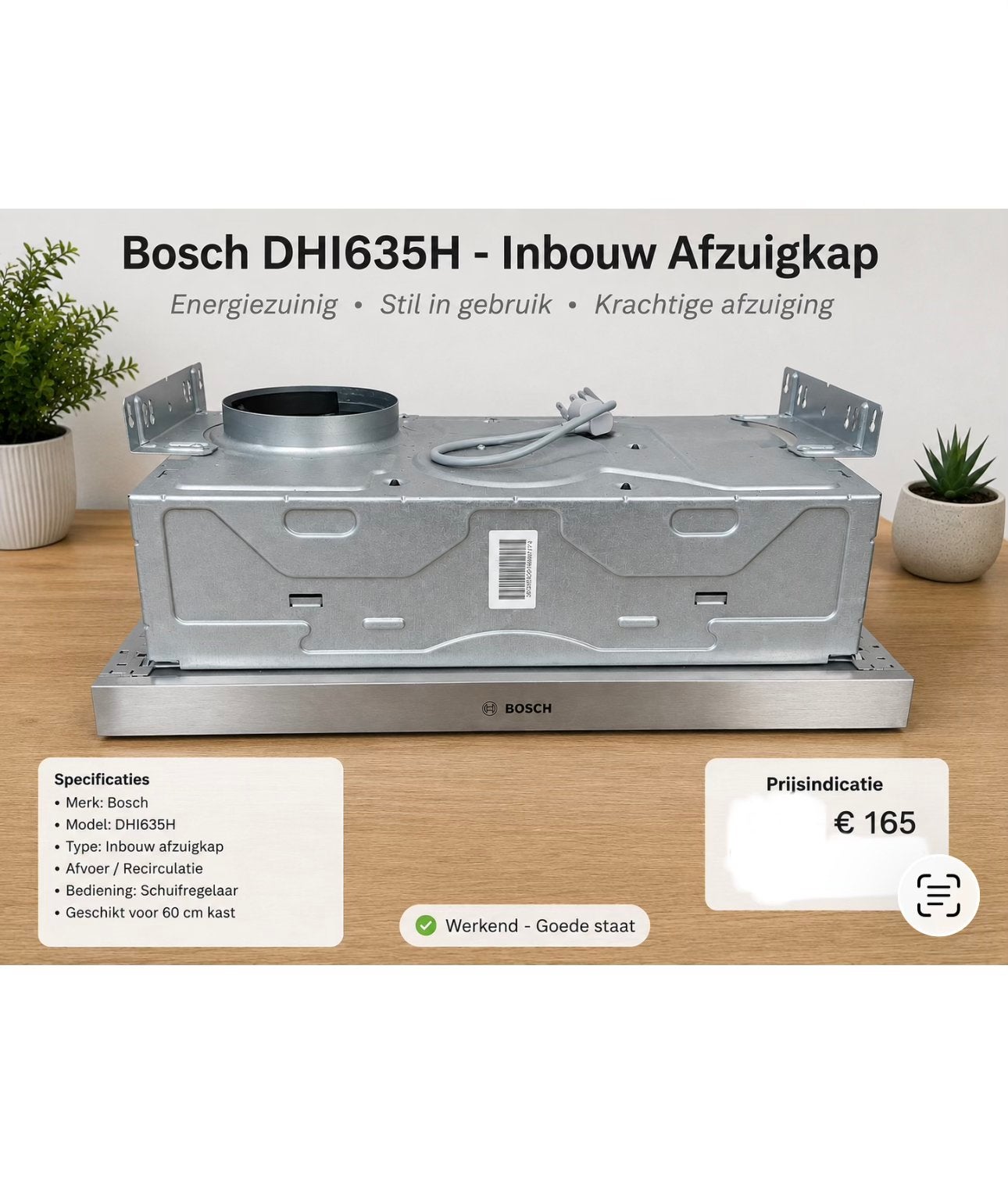 Bosch DHI635H Inbouw Afzuigkap - Energiezuinig & Stil, Ophalen, Onderbouw afzuigkap, Zo goed als nieuw, Inbouw