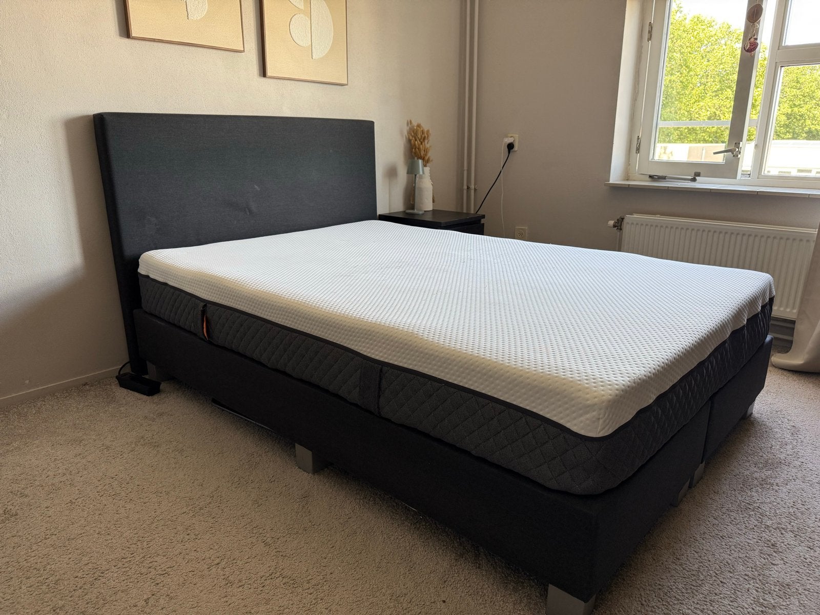 Boxspring 140x200 incl. Emma Original V2 Lite matras, Ophalen, Zwart, Tweepersoons, 140 cm